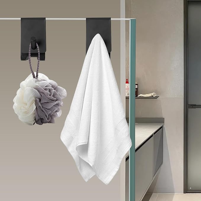 2-PCS Over Shower Door Towel Hooks for Frameless Glass, Stainless Steel Double-Sided Non-Slip Towel Hooks for Towels, Razor, Robes, Bath Towels, Bathroom Glass Door Towel Holder (2, Black)