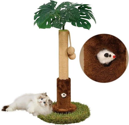 25" Kitten Scratching Post,sisal cat Scratcher Tree with Leaves | Scratching Post for Indoor Cats and Kitten,cat scratch post with cat toys