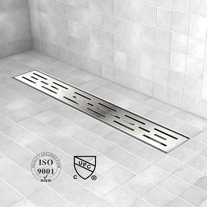 Linear Shower Drain, Shower Drain with bar Pattern Grate, Professional Brushed 304 Stainless Steel, High Flow, Hair Catcher Shower Drain (72 inch)