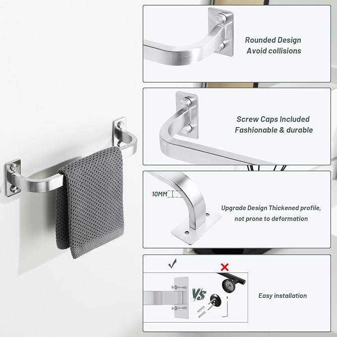 Mooche Bathroom Towel Bar, 10 inch Towel Racks for Bathroom Wall Mounted, SUS304 Stainless Steel Heavy Duty Towel Holder Bathroom Accessories Modern Home Decor, Brushed Finished