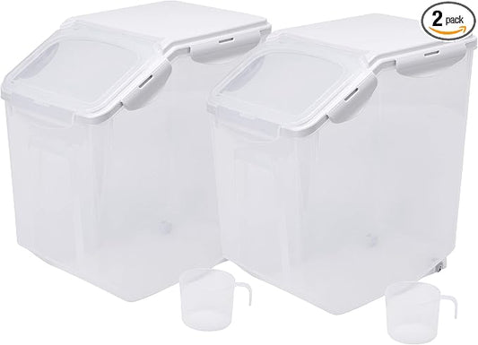 15 Liter / 30 lbs Rice Storage Container with Measuring Cup, BPA free, For Rice | Grain | Pet Food | Flour, 2 counts, Clear