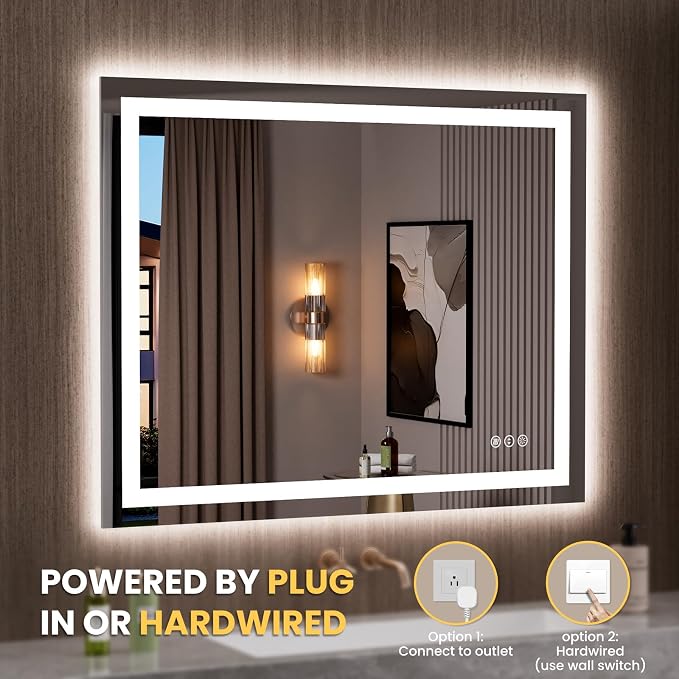 LOAAO 39.4"x31.5" LED Bathroom Mirror with Lights, UL Listed | Anti-Fog, Dimmable, 3 Color Temperature, Backlit + Front Lit, Memory Function, Tempered Glass