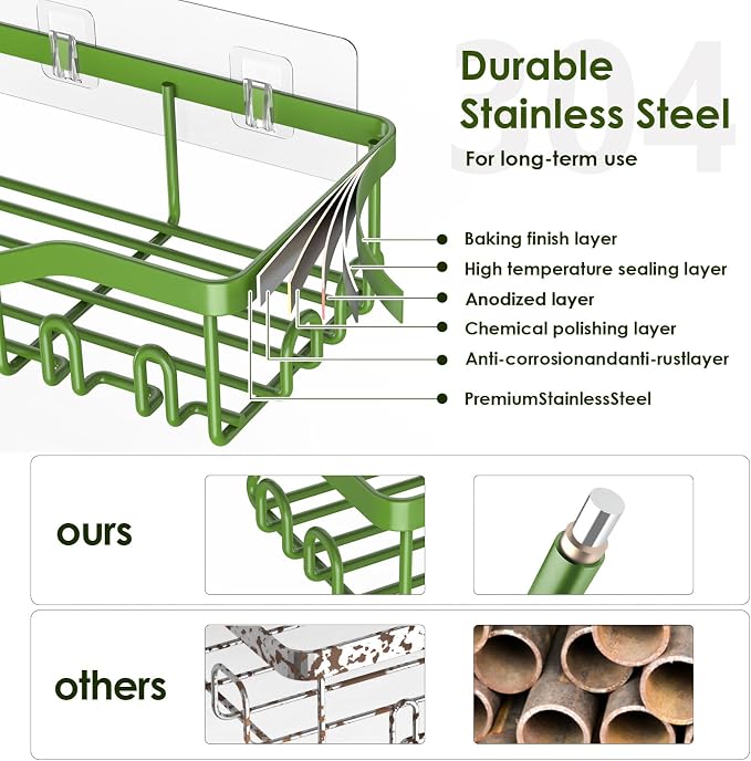 NESOMI Shower Caddy Adhesive Shower Organizer 8-Pack, Rustproof Stainless Steel Bathroom Shelves, Large Capacity No-Drill Rack Storage Accessories with Soap Dish Toothbrush Holder Hooks