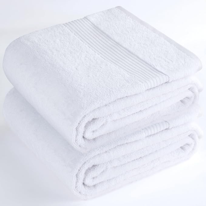 Cotton Paradise 100% Cotton Turkish Towel Set, Soft Absorbent Quick Dry, 2 Piece 35x70 Bath Sheet Set, Snow White