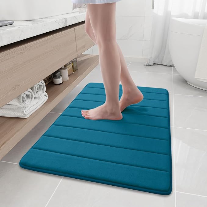 Buganda Memory Foam Bath Mat 35.4 x 24, Ultra Soft Absorbent Bathroom Rugs | Peacock Blue, Machine Washable Quick Dry Bath Mats for Bathroom Floor, Shower and Tub, Home Decor Accessories
