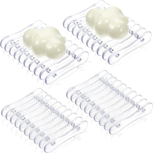 Plastic Bar Soap Holder Soap Saver Tray Bar Dish Self Draining Dishes for Sponge Dryer Bathroom Toilet Shower Kitchen Restaurant Counter(Clear,4 Pieces)