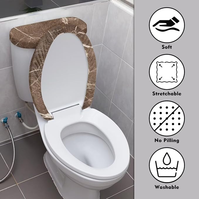 Brown Marble Toilet Cover Lid Set 2 Pack Toilet Seat Covers for Bathroom Decor Replacement Elongated
