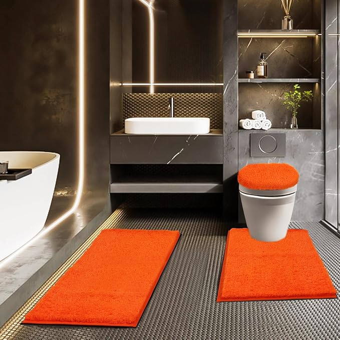 Bathroom Rugs Sets 3 Piece with Toilet Seat Cover 17.5"x 15" | Machine Washable Bath Rug Set with Tpr Non Slip Rubber Backing Solid Bath Mat Set for Luxury Bathroom Decoration