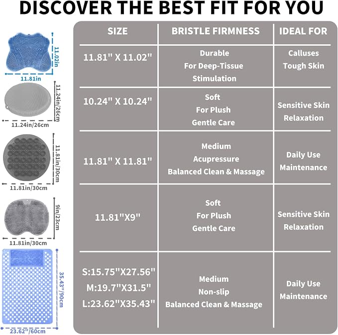 Show Foot Scrubber Mat & Silicone Back Scrubber with Butterfly Form Design,3 Brush Designs for Deep Cleaning Shower Foot Scrubber Mat, Wall Mounted Back Scrubber Silicone Bath (Black)