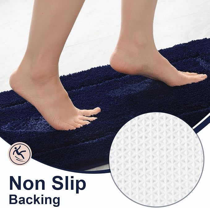 LOCHAS Bathroom Rug Set, Bath Rugs Sets 3 Piece Non Slip Backing, Navy Blue | Washable Absorbent Microfiber Bath Mat Set, Soft Cozy Bathroom Mat for Shower Sink Toilet