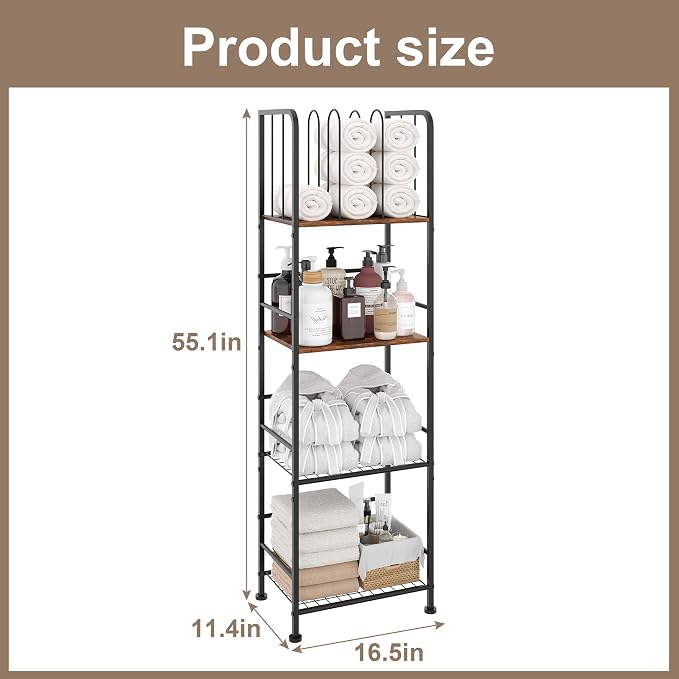 Towel Rack Free Standing 4-Tier M-Shaped Detachable Dividers, Durable Metal Towel Holder, Pool Items Holder, Space-Saving Storage Organizer, Modern Bath Towel Shelf for Bathroom Patent Pending