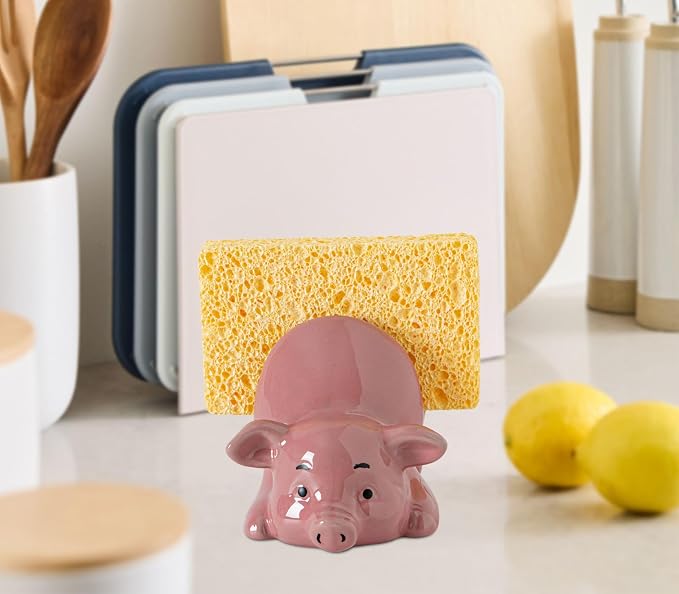 Pig Sponge Holder For Kitchen Sink Sponge Holder Ceramic Dish Sponges Holder Pink Kitchen Sponge Holders - Adorable And Functional Sink Caddy