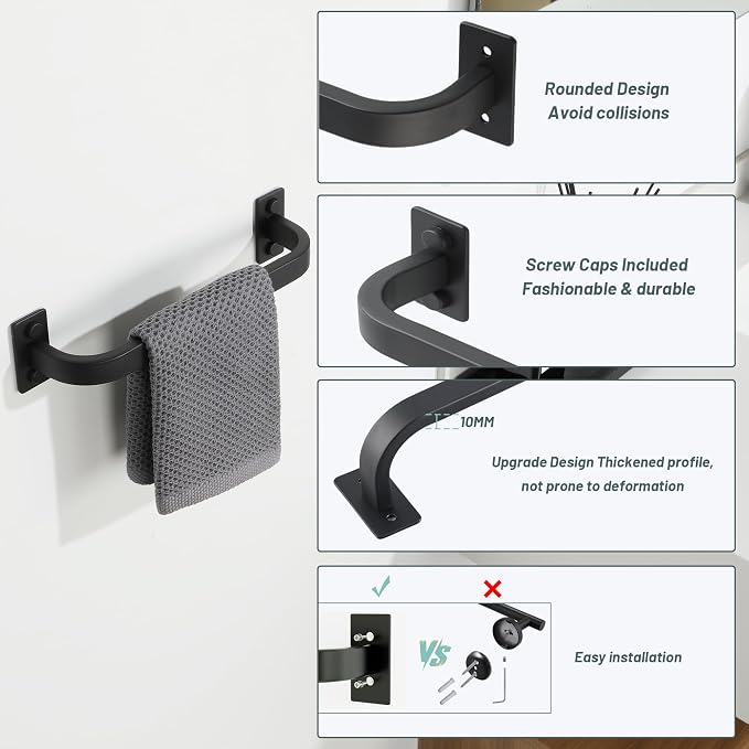 Mooche 2Pack Bathroom Towel Bar, 10 inch Towel Racks for Bathroom Wall Mounted, SUS304 Stainless Steel Heavy Duty Towel Holder Bathroom Accessories Modern Home Decor, Matte Black Finished