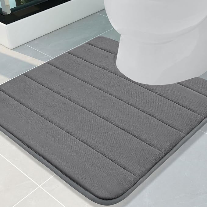 Buganda Memory Foam U-Shaped Toilet Rugs 24 x 24, Absorbent Bathroom mat | Grey, Thick Soft Machine Washable toilet mat for bathroom, Contour Bath Rugs Mat for Toilet Base