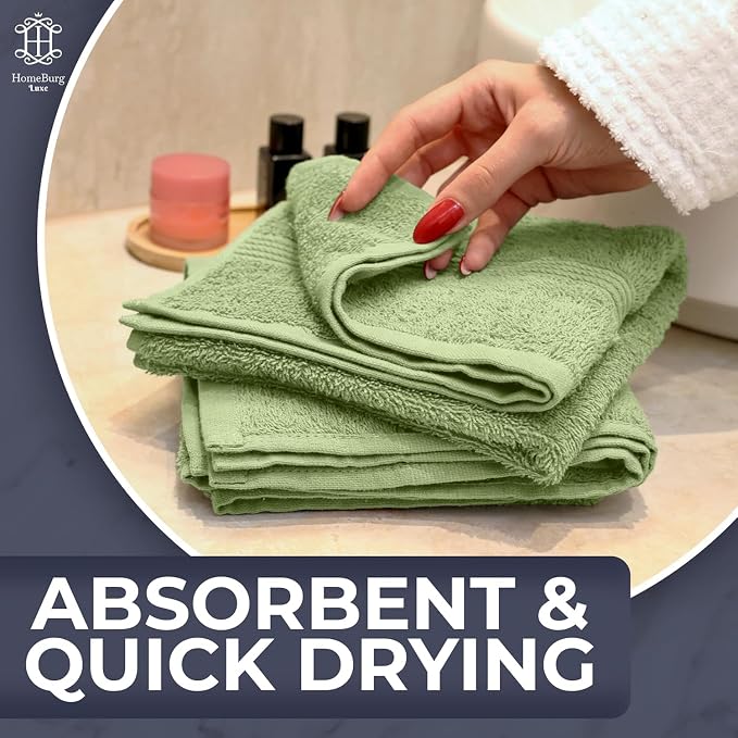 Luxe 6-Piece Hand Towel Set – Soft & Absorbent Cotton, Hotel Quality, Quick-Drying, Easy Care, 16 x 28 in (Sage Green)