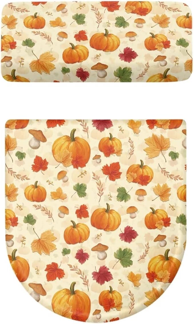 Pumpkin Toilet Lid Covers for Bathroom Set, Toilet Covers Elongated Comfortable 2-Piece Bathroom Gifts for Fall Harvest