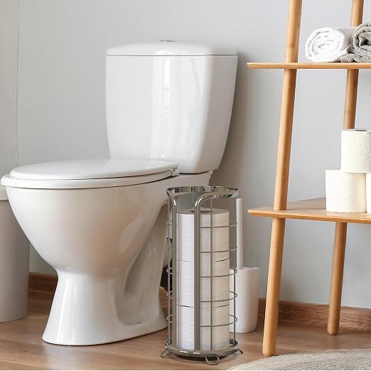 BROOKSTONE, Shiny Chrome Toilet Paper Holder, Freestanding Bathroom Tissue Organizer, Minimalistic Storage Solution, Modern & Stylish Design [Holds MEGA Rolls]