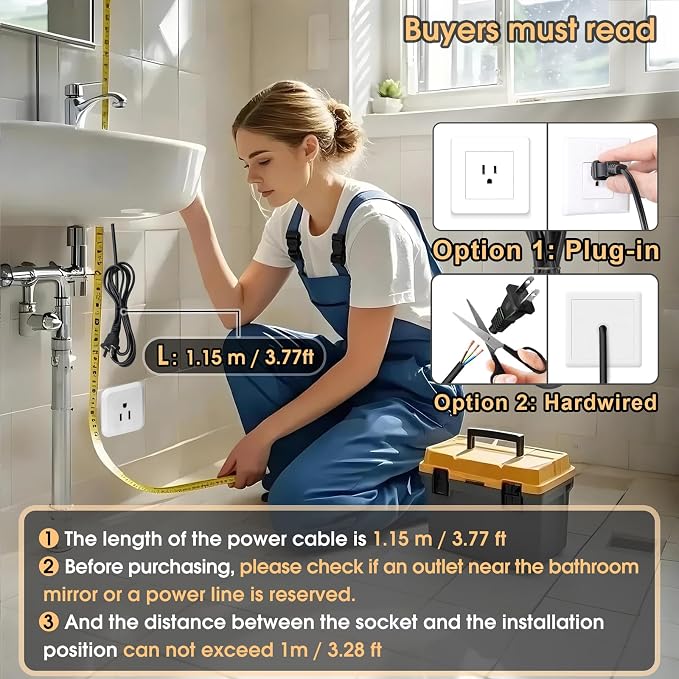 LED Bathroom Mirror, 20x28 in Vanity Mirrors with Backlit Lights for Shaving, Fogless Makeup Mirror Wall Mounted with Demister, Dimmable 3 Color Lighting, IP54, Hand Swipe, Vertically Only