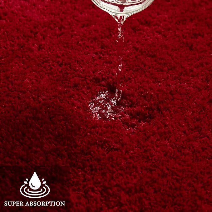 MIULEE Red Bathroom Rugs Set 2 Piece Soft Bath Mats 16x24+16x48 Inch | Soft Absorbent Microfiber Bath Rugs, Non Slip, Quick Dry, Fluffy Bath Rugs for Bathroom Floor Tub Showers, Machine Washable