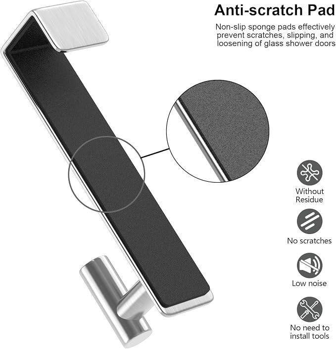 HUFEEOH Over The Door Hooks 2-Pack, Heavy Stainless Steel Coat & Towel Rack, No Drilling Scratch-Free Over Door Hanger Dorm Essentials Bathroom Accessories, Fits 1-3/4" Doors (“T” Shape - Silver)