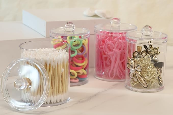 3 Pack Acrylic Qtip Holder Dispenser,Cotton Swab Ball Pad Holder,10 oz