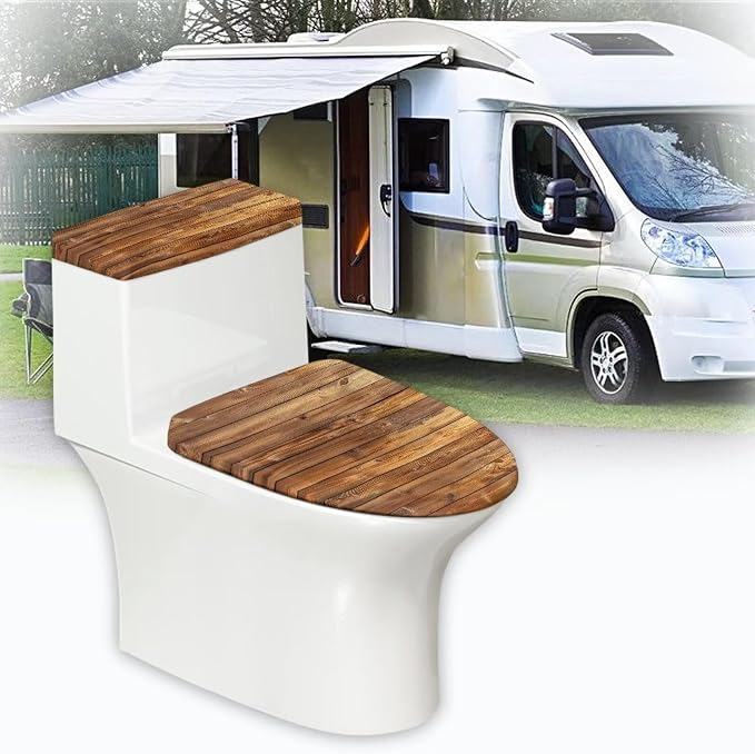 Brown Wooden Toilet Cover Lid Set 2 Pack Toilet Tank Cover Washable Bathroom Accessory Set Fits Most Round,Elongated and Oblong Lids