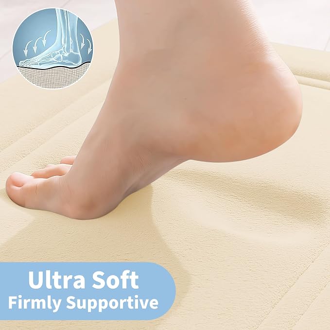 Cupic Cupid Memory Foam Bath Mat 24"×20", U-Shaped Bathroom Rugs, Cream | Soft Touch, Cushioned Comfort, Non Slip Bathroom Mat, Super Absorbent & Quick Dry, Machine Washable for Shower, Tub & Vanity