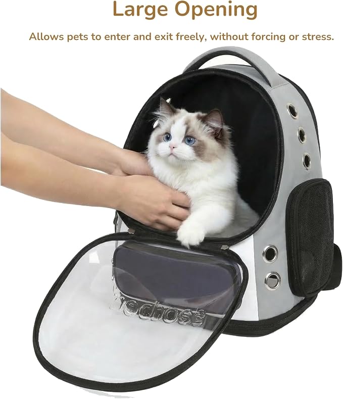 Cat Bubble Backpack Carrier, TSA Airline Approved Pet Travel Bag for Small Medium Dogs, Clear Hiking Camping Backpack for Cats, Kitten and Puppy up to 18 lbs, Gray Bubble