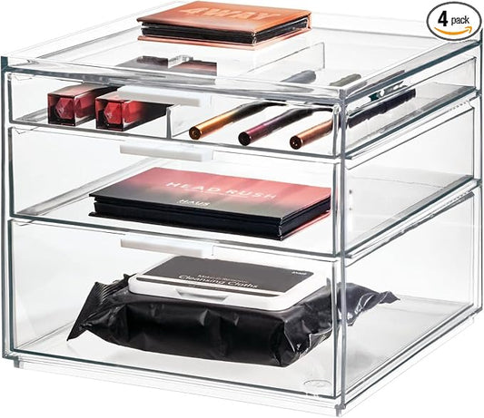 iDesign The Sarah Tanno Collection Tall Plastic Cosmetic Drawer Organizer, Clear
