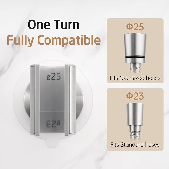 KES All Metal Shower Head Holder Adhesive, Dual-Size Opening Handheld Shower Head Holder Wall Mount for Standard & Oversized Shower Hose, Adjustable Shower Wand Holder, Brushed Steel, C208DF-BS