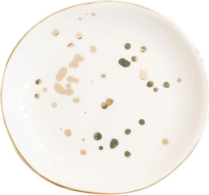 Sweet Water Decor Ring Dish Engagement - Ceramic Wedding Ring Dish for Bridal Shower - Ring Dishes for Women with White & Gold Speckled Decorative - Elegant Ring Dish Holder & Jewelry Organizer