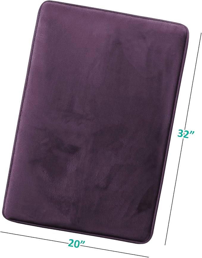Clara Clark Bathroom Rugs, Velvet Memory Foam Bath Mat, Non-Slip, Machine Washable Bath Rugs - Dries Quickly, Ultra Soft Plush Bath Mats for Bathroom, 20 x 32, Dark Purple