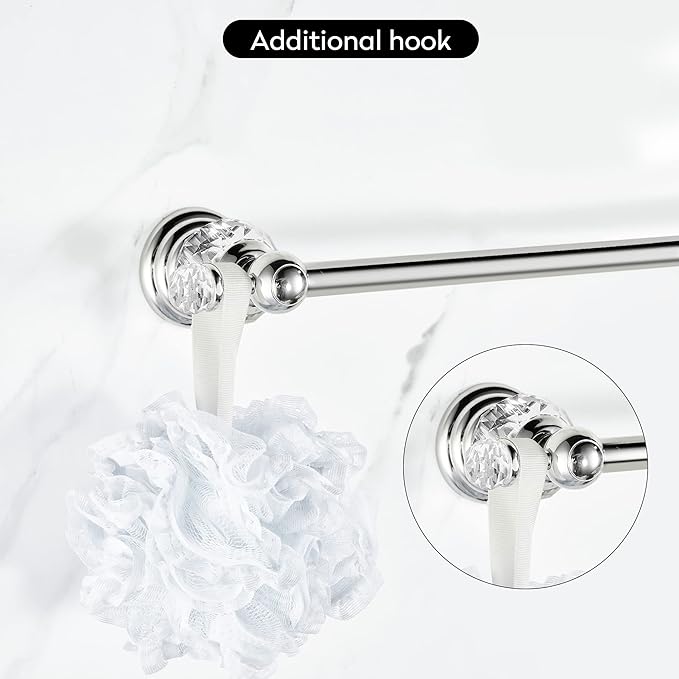 WINCASE Chrome Towel Bar 24 Inch, Adjustable Crystal Towel Rack, Silver Single Towel Holder for Bathroom Wall Mounted Modern