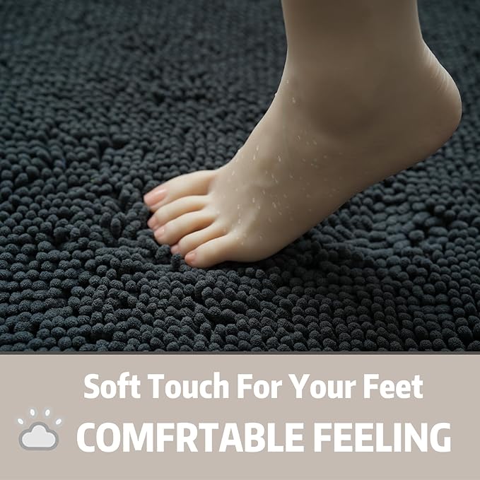 Bathroom Rug Sets 2 Piece, Extra Thick and Absorbent, Non-Slip, Machine Washable, Dry Quckily, Soft Cozy Plush, Used Under Shower Bathtub and Sink, Dark Grey