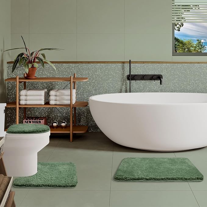 Bathroom Rugs Sets 3 Piece with Toilet Seat Cover 17.5"x 15" | Machine Washable Bath Rug Set with Tpr Non Slip Rubber Backing Solid Bath Mat Set for Luxury Bathroom Decoration