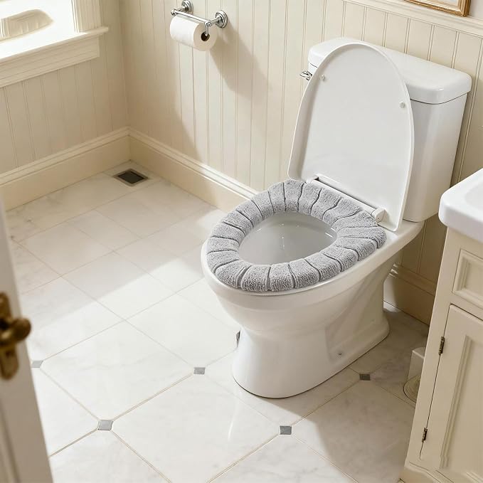 Bathroom Soft Thicker Warmer Stretchable Washable Cloth Toilet Seat Cover Pads 3PCS