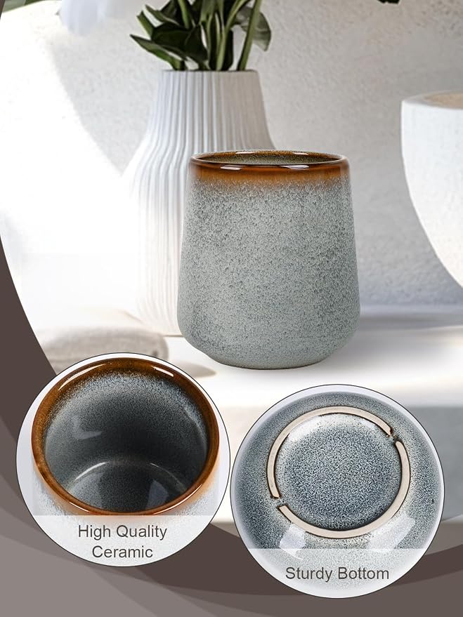 INGOFIN Ceramic Toothbrush Holder, 12 oz Toothpaste Holder Bathroom Cup, Tooth Brush Holder for Vanity Countertop, Organizer Storage for Cosmetic, Makeup, Office Pencils, Kiln-Glazed Grey White