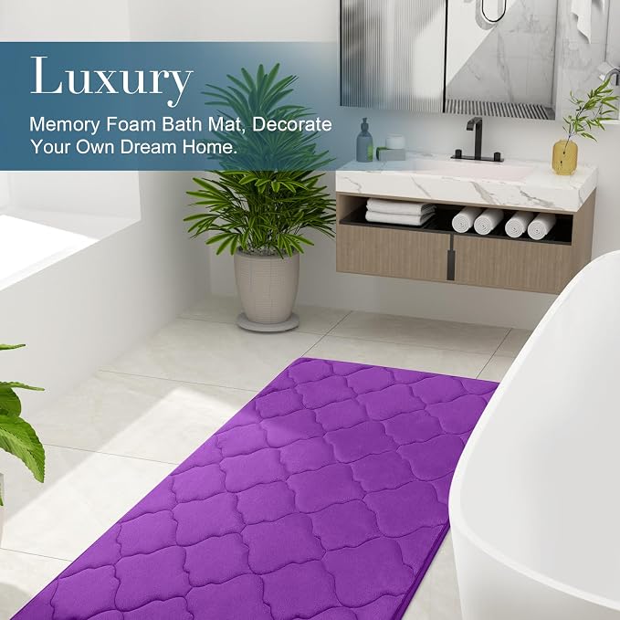 OLANLY Memory Foam Bath Mat Rug 47x32, Ultra Soft Bathroom Rugs, Purple | Thick Absorbent Carpet, Non-Slip Backing, Machine Washable, for Bathroom Floor, Tub, Shower and Home Decor Accessories