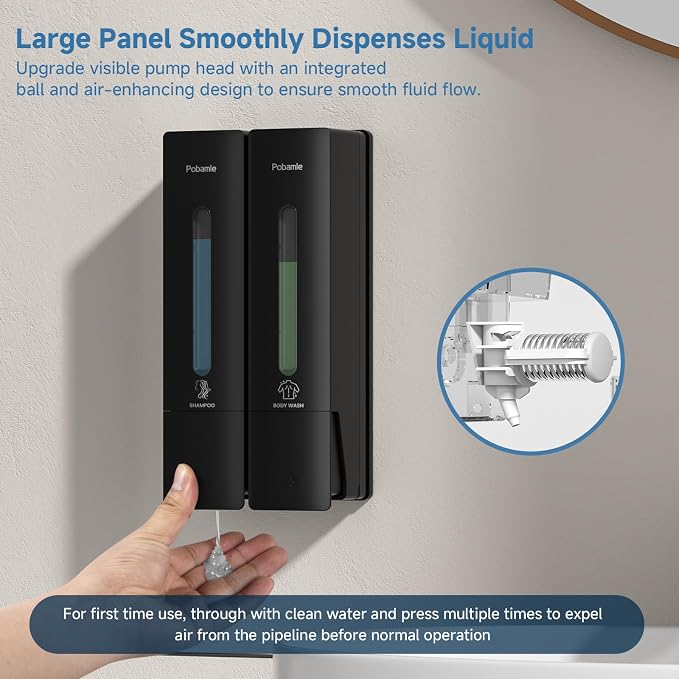 Shampoo Dispenser for Shower - Shower Soap Dispenser Wall Mounted No Drill - Shampoo Body Wash Dispenser 2 Chamber - Easy Install for Bathroom Hotel Black 800ml