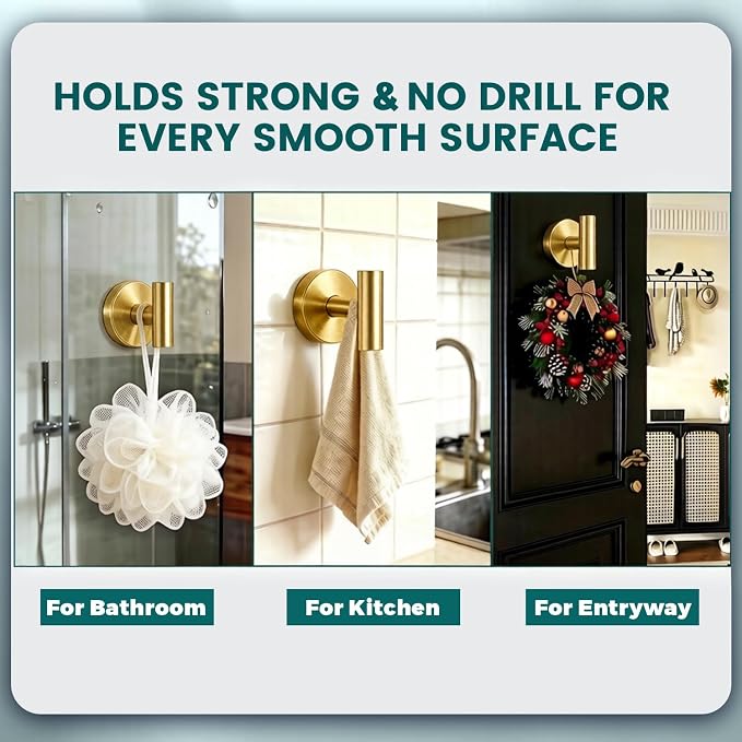 2026 Suction Cup Hooks for Shower - Heavy Duty Matte Black Bathroom Hooks for Glass Door, 2 Pack No Drill & No Damage Waterproof Hooks for Tile, Rustproof for Towels & Door Wreaths