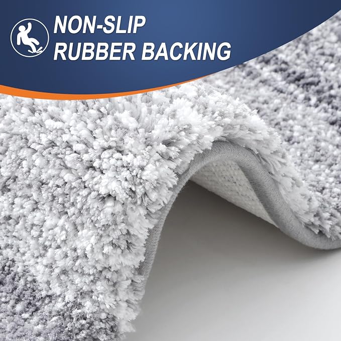 OLANLY Microfiber Bathroom Rugs Sets 3 Piece, 47"x20"+24"x16"+24"x20" | Light Grey, Soft Absorbent Bath Mats and U-Shaped Contour Toilet Rug, Plush Shaggy Bath Mat Set for Bathroom