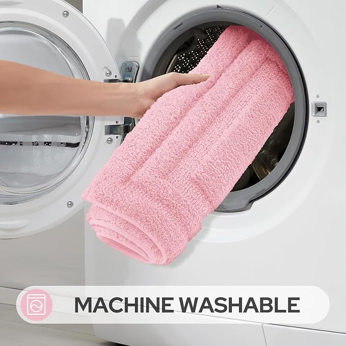 HOMEIDEAS Bathroom Rugs Sets 2 Piece, Soft Extra Long Bath Mat Light Pink | Super Soft and Absorbent Non Slip Microfiber Bath Rug，Machine Washable, for Bathroom, 20" x 47" + 16" x 24"