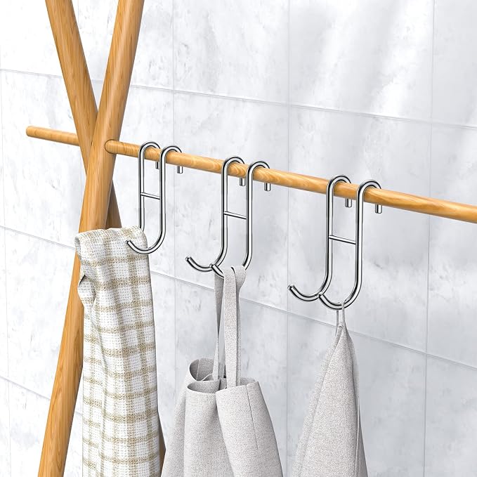 Over Shower Glass Door Hooks, 3 Pack Silver 304 Stainless Steel Shower Door Hooks, Bathroom Frameless Drilling-Free Hanger, Towel Hooks, for Bathing Suits, Robe, Towel, Squeegee, Loofah, Shaver