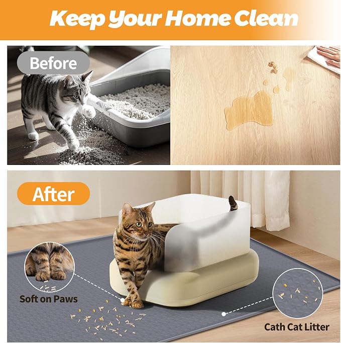 Cat Litter Mat for Litter Box 51"x25.6" Extra Large Silicone Mat,Light Grey | Waterproof Non-Slip Litter Box Mat with Raised Edges, Cat Litter Trapping Mat for Pet, Cat Litter Rug for Floor