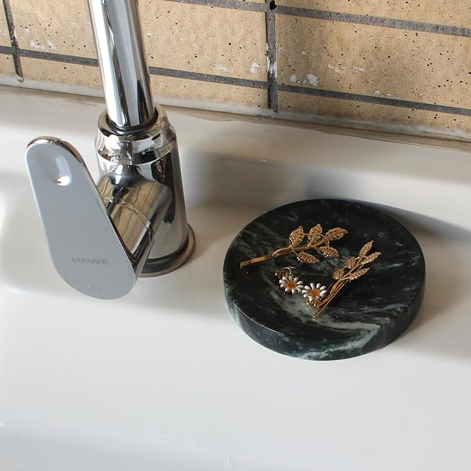 Natural Verde Alpi Green Marble Soap Dish, Round Small Jewelry Dish, Sponge Holder for Bathroom, Kitchen