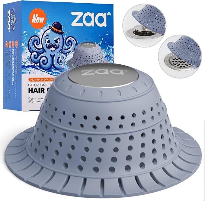 Shower Drain Hair Catcher Bathtub Drain Strainer Sink Drain Protector | Collapsible Pop-Up Drain Hair Catcher, Traps Hair & Prevents Clogs, Easy to Clean, Bathroom Fixture Accessories, Light Blue