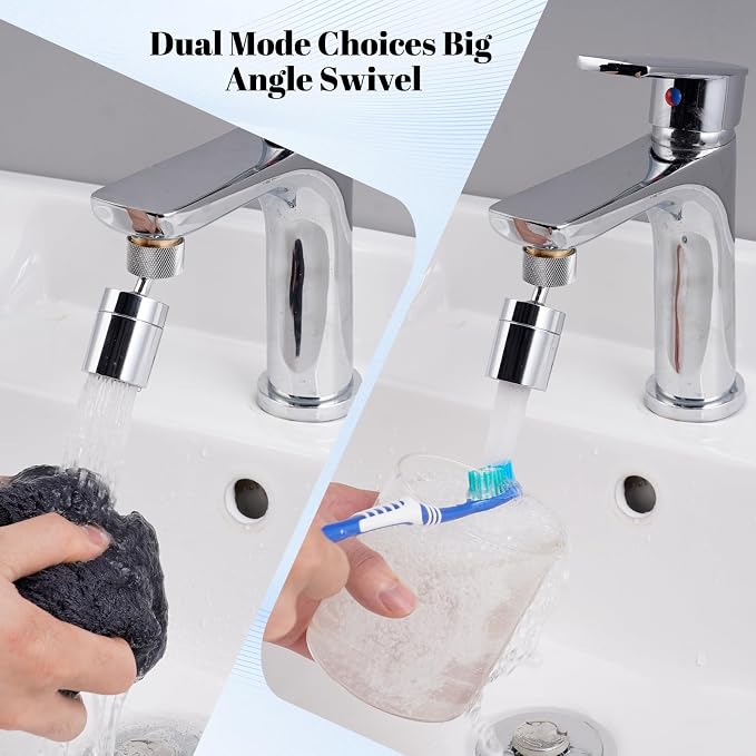 Hibbent NSF/ANSI/CAN 61 Certified Dual-function Faucet Aerator, CUPC Certification Big Angle Rotate Kitchen Sink Aerator 360 Degree Swivel Sink Sprayer Attachment-55/64 Inch Female Thread-Chrome