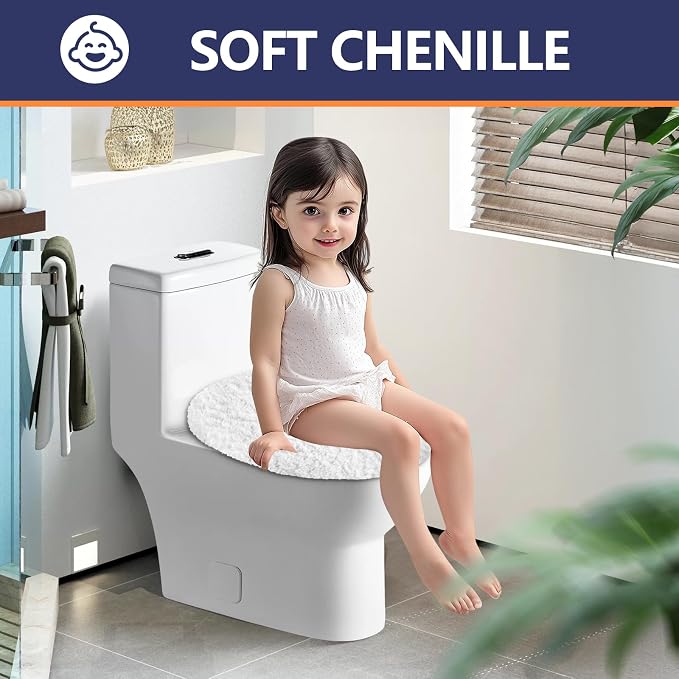 Soft Microfiber Toilet Seat Cover 17.5" x 15" Machine Washable | Solid Toilet Lid Cover Adjustable Rubber Backing Fits Most 16 -17.5" L x 14-16" W Round Oblong and Elongated Toilet Seat