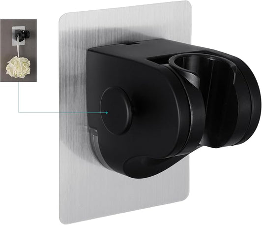 GwernKB Handheld Shower Head Holder with 2 Hanger Hooks,Strong Adhesive&Waterproof No Drilling Wall Mount Shower Bracket for RV and Kids&Elders,Install Any Height&Fix Firmly,Black