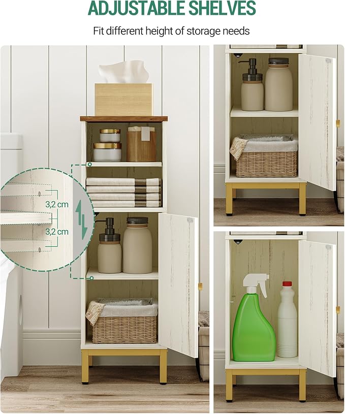 Hzuaneri Bathroom Storage Cabinet, Corner Floor Cabinet with Shelves, Customized Door Opening Direction, Bathroom Organizer with Adjustable Shelf for Kitchen, Living, Toilet Paper Cabinet, White Brown